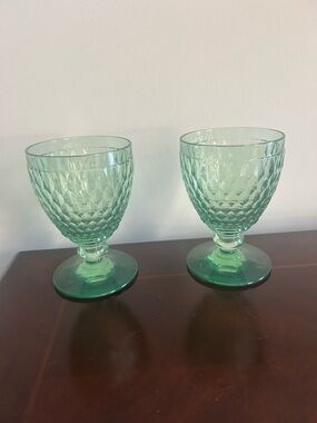 Villeroy & Boch Green Boston Goblet Wine Glasses Crystal (Qty 2)